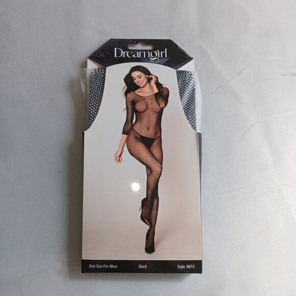 NWT Dreamgirl Black 3/4 Sleeve Fishnet Body Stocking One Size C11 - Picture 1 of 5